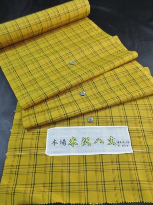 【正絹】伝統的工芸創作品　米沢紬「格子文」（税別30,000円）sk-341