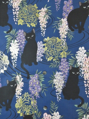 黒猫に藤の花/新色navy　(税抜き価格15,000円）my-695