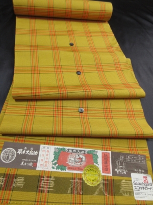 【正絹】伝統工芸品「草木大島紬/縞格子文」　(税抜き価格30,000円）sk-365　※3L/4Lは＋2,200円