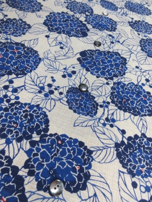 綿スラブ織り/紫陽花文(税抜き価格15,000円）my-750　※半袖のみ制作可。