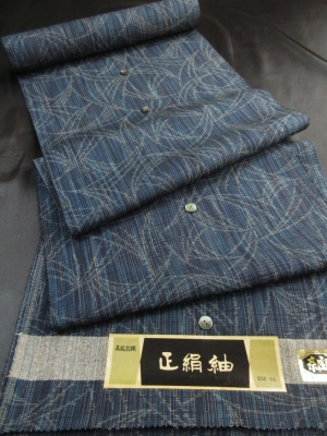 【正絹】「紬/縞に枝葉文」(税抜き価格30,000円）sk-385